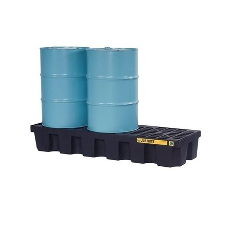 JUSTRITE 3 Drum Plastic Pallet, In-line, without Drain, Black - 28627 28627